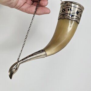 126g Horn & Silver 875 Russian Niello Mounted Drinking Bird Head Stirrup Cup